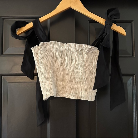 ZARA Ruched Cream Elastic Crop Top Size M(h8 - Picture 4 of 9